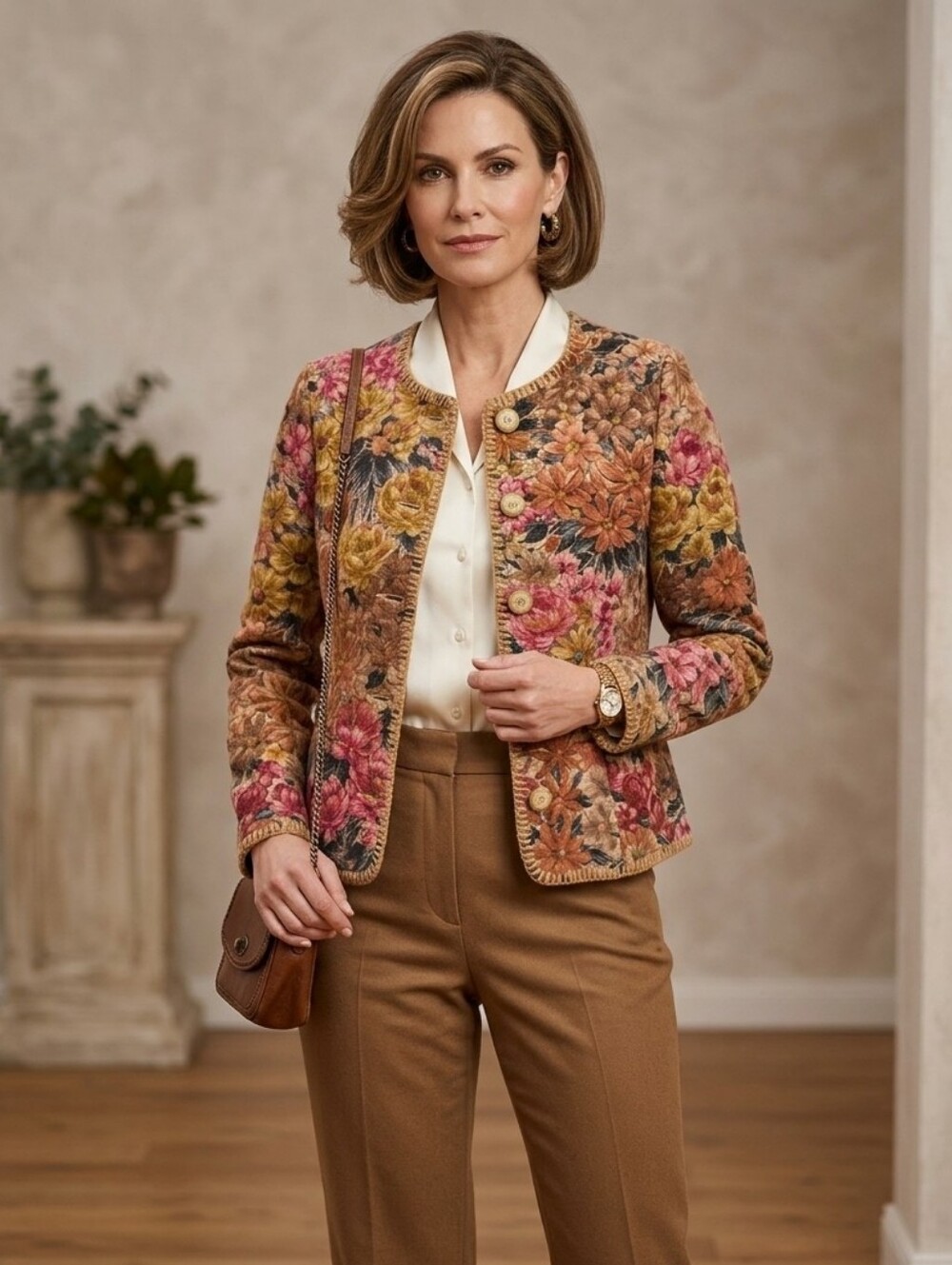 Geiger boiled wool jacket with a floral tapestry pattern